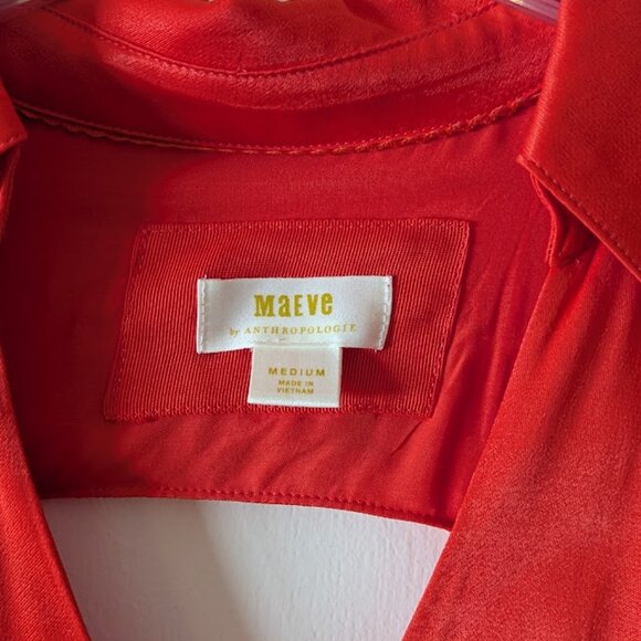 Maeve Anthropologie Orange/Poppy Faux Wrap High Low Dress Cap Sleeve M - Picture 2 of 12